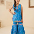 Pink Dots All Over Print Royal Blue Gharara Suit Girls ( R-190 )