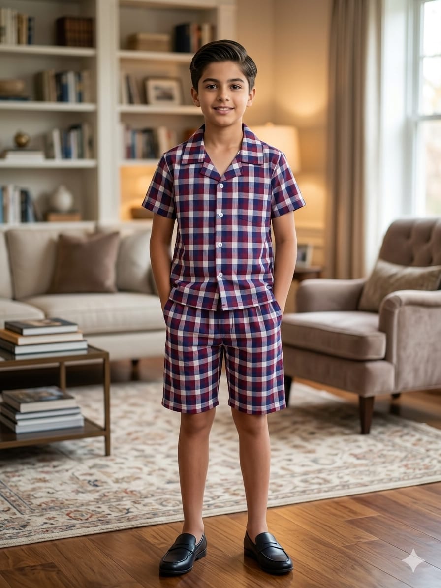 Multi Blue Collar Nicker Suit Boys