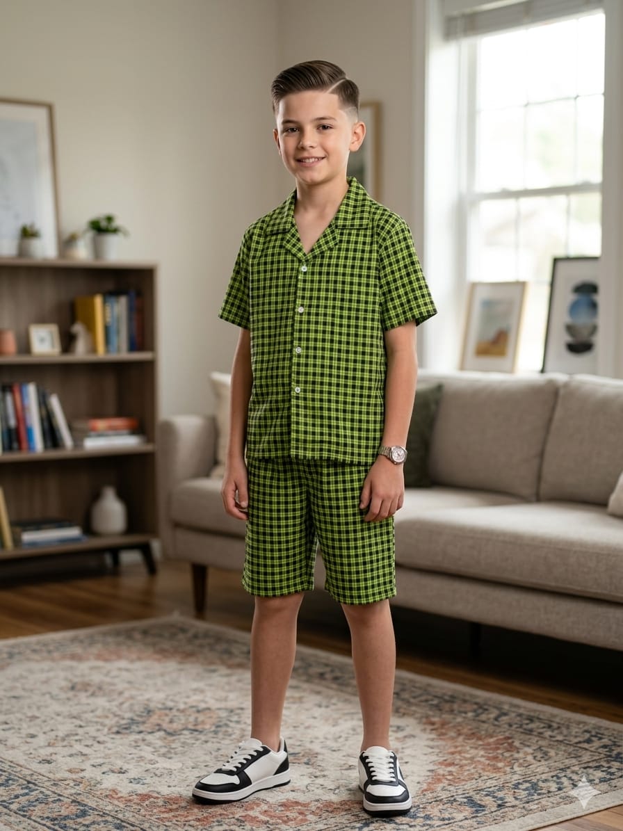 Parrot Check Collar Nicker Suit Boys ( R-373 )