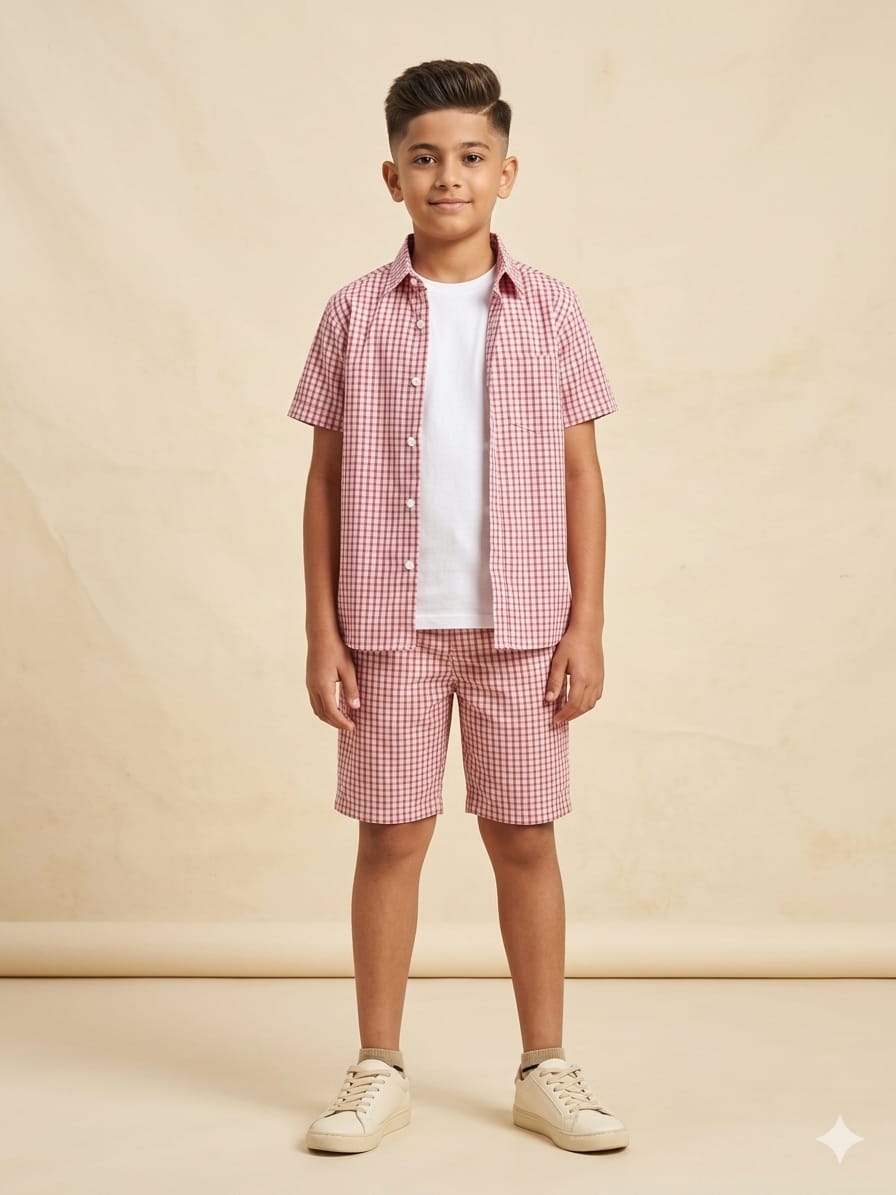 Pink Check White Casual Nicker Suit Boys