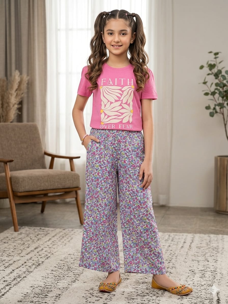 Faith Print Pink T-Shirt & Flapper Girls