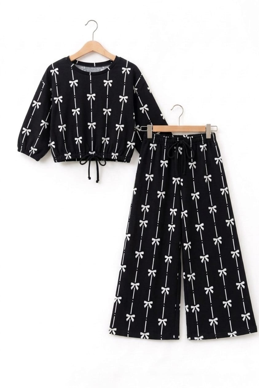 Bow Print Full Sleeve Black Skate Fish Girls