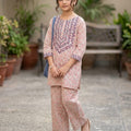 Front Embroidery Pink Rose Cream 2Pcs Suit Girls ( R-406 ,394)