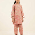 Red Flower All Over Print Cream 2Pcs Suit Girls ( R-346 )