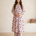 Cactus Print White Coat Collar 2Pcs Suit Women
