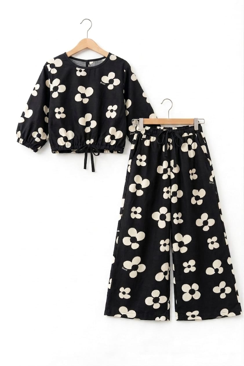 White Sun Flower Full Sleeve Black Skate Fish Girls ( R-213 )