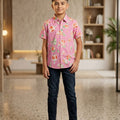 Flower All Over Print Half Sleeve Pink Casual Shirt Boys ( R-350 N)