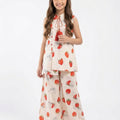 Strawberry Print White Angrakha Style Pairs Girls