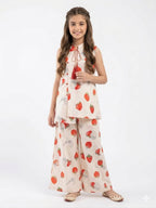 Strawberry Print White Angrakha Style Pairs Girls