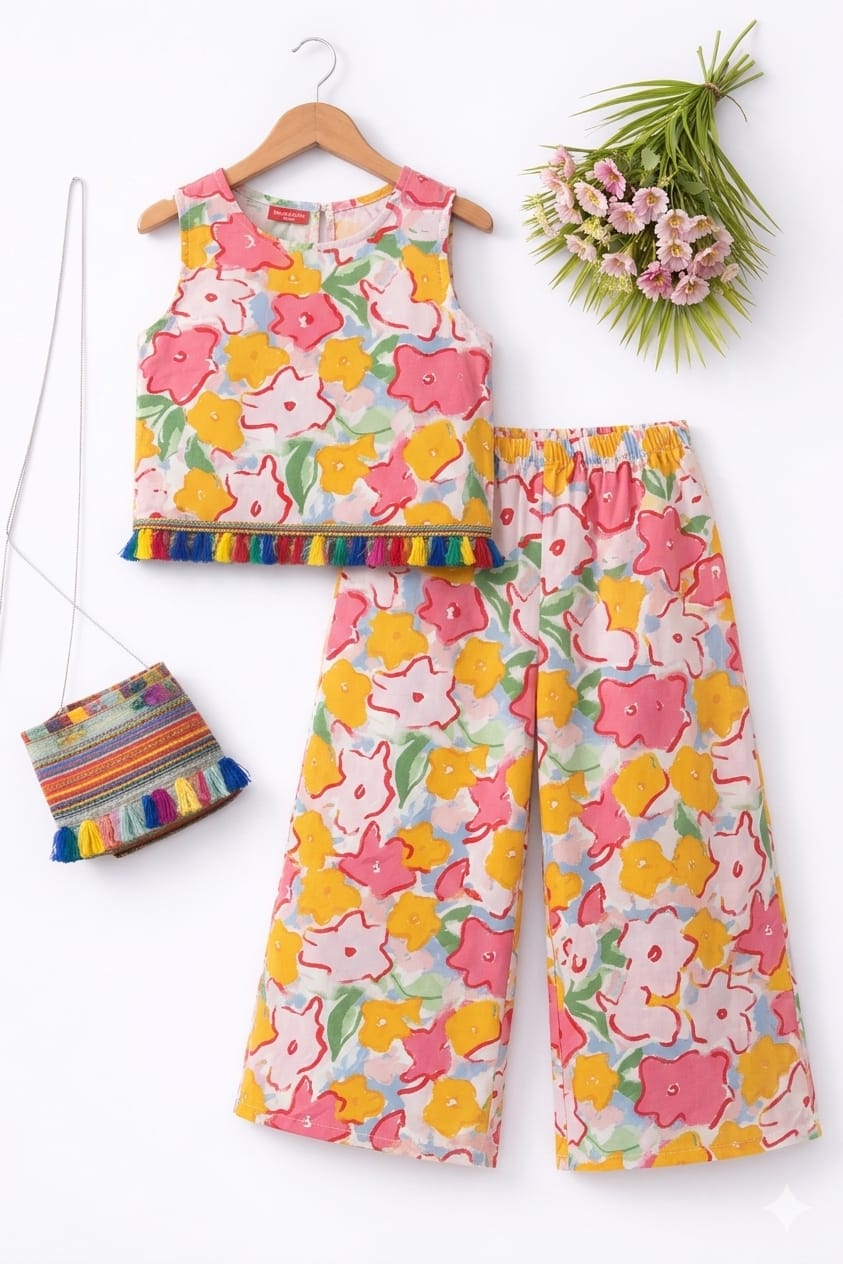 Sunshine Floral Sleeveless Cream Pairs Girls ( R-114 )