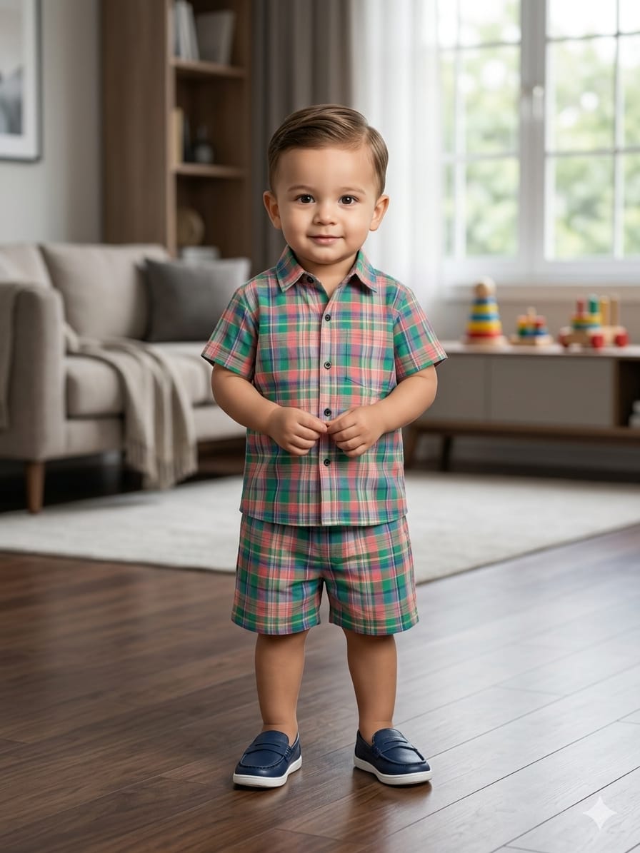 Multi Parrot Check Nicker Suit New Born ( R-350 )