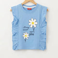 Sun Flowers Both Side Frill Sky T-Shirt Girls