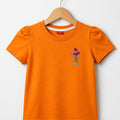 Embroidery Flower Orange T-Shirt Girls ( R-23 )