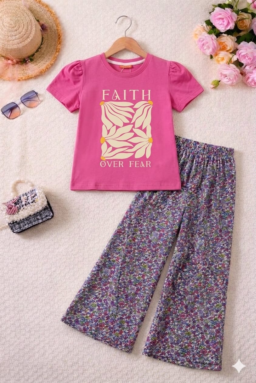 Faith Print Pink T-Shirt & Flapper Girls