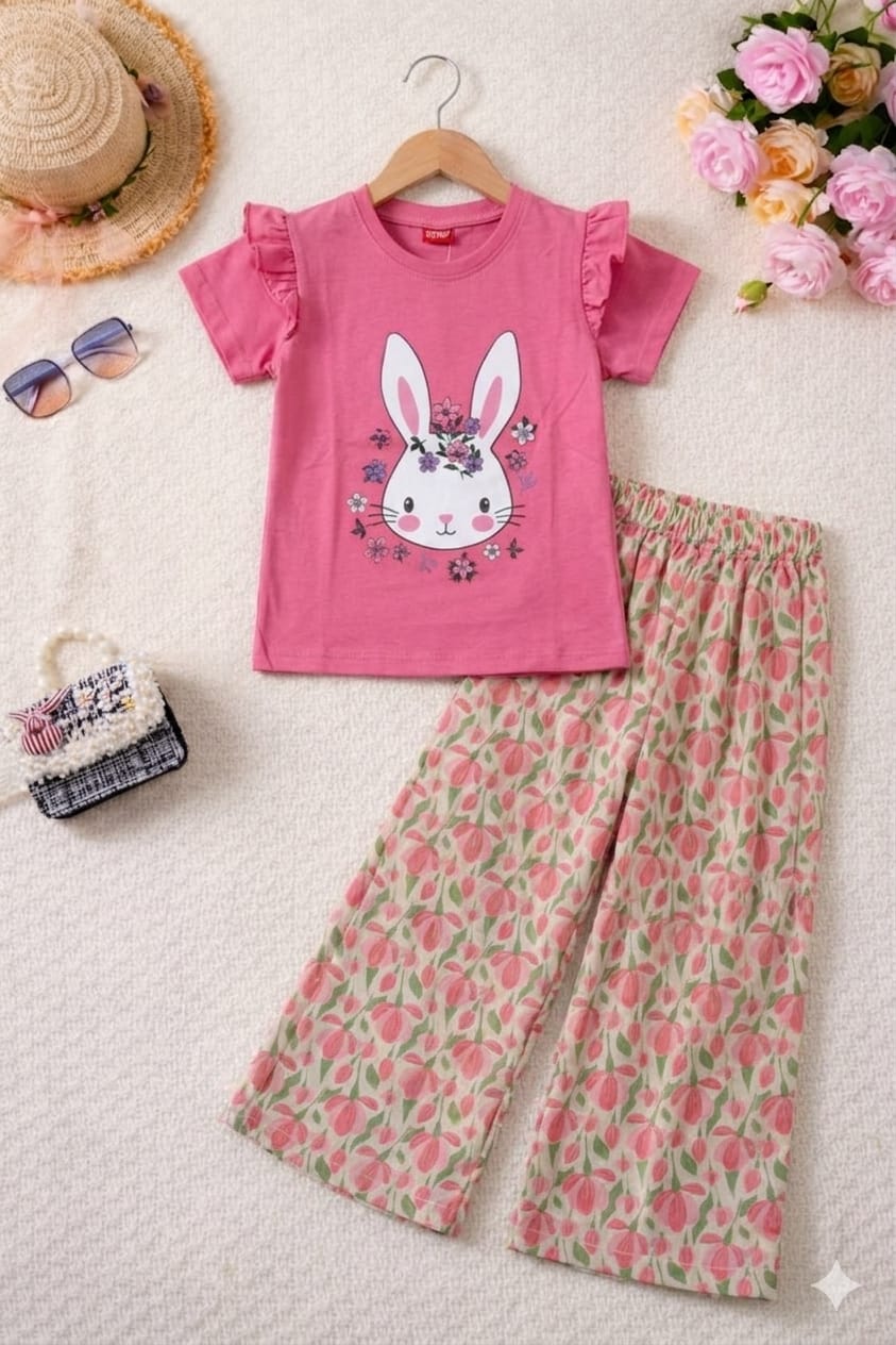 Rabbit Face Pink T-Shirt & Flapper Girls ( R-128 )