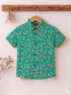 Orange Flower Parrot Casual Shirt Boys ( R-409 )