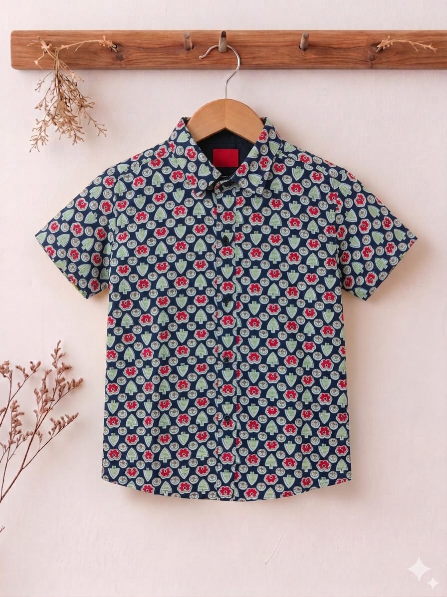 Retro Bloom Navy Casual Shirt Boys