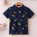 Pineapple Print Navy Collar Polo Boys ( R-489 )