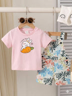Rabbit Print Baby Pink T-Shirt & Romper