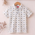 Blue Leaves Print White Collar Polo Boys