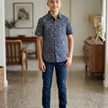 Leaves Print Navy Casual Shirt Boys(R-419N)