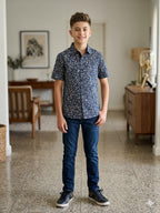 Leaves Print Navy Casual Shirt Boys