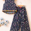 White Flower All Over Print Sleeveless Navy Pairs Girls ( R-361 )