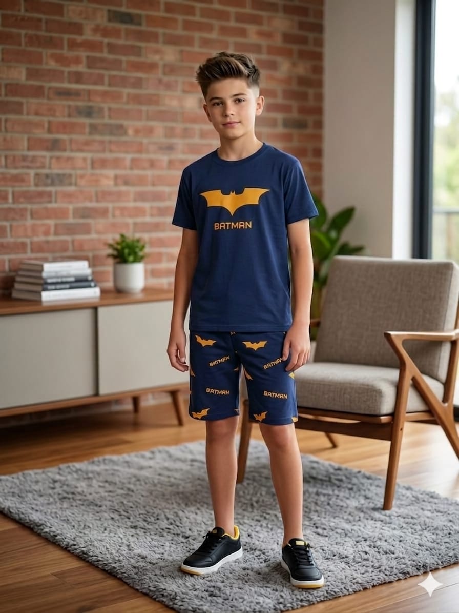 Batman Print Navy Nicker Suit Boys