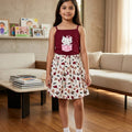 Cute Kitty Mahroon Skirt Suit Girls R-487