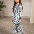 Front Embroidery Blue Dots White 2Pcs Suit Girls