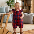 Red Blue Check Baby Romper ( R-325 )
