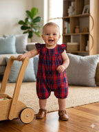 Red Blue Check Baby Romper