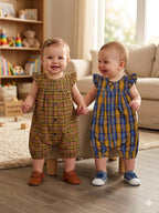 Green Pink Check Baby Romper