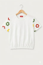 (Short Length)Arms Print White  T-Shirt Girls ( R-474 )