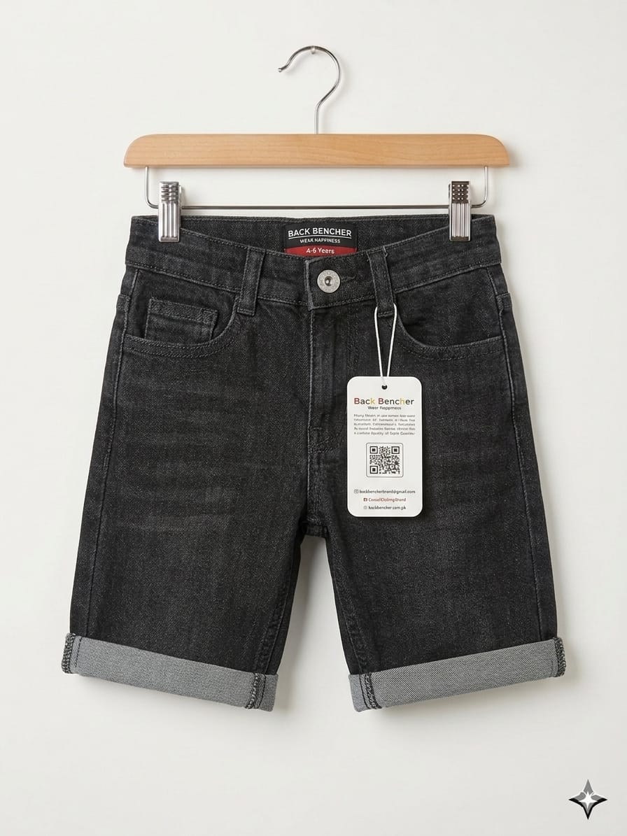 Black Gray Denim Shorts Boys