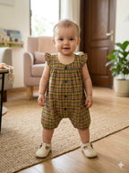 Green Pink Check Baby Romper