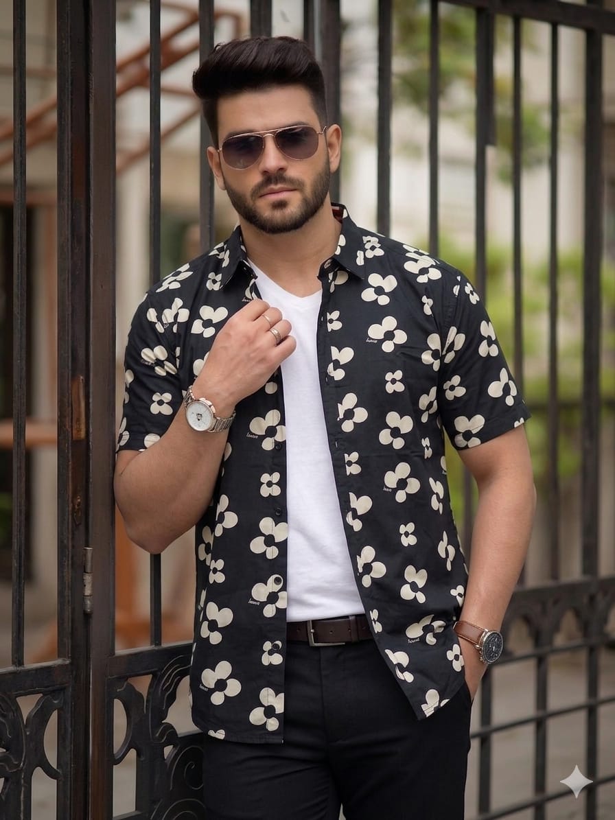 Sun Flower Black Casual Shirt Men's
