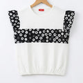 (Short Length)Front Black White Flower White T-Shirt Girls R-231