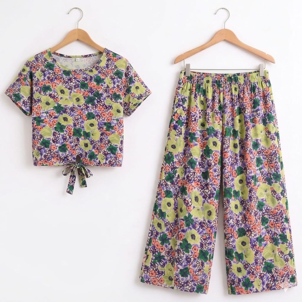 Parrot Purple Flower Half Sleeve Cream Skate Fish Girls ( R-344 )