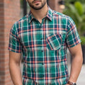 Green Check Half Sleeve Casual Shirt Men's
