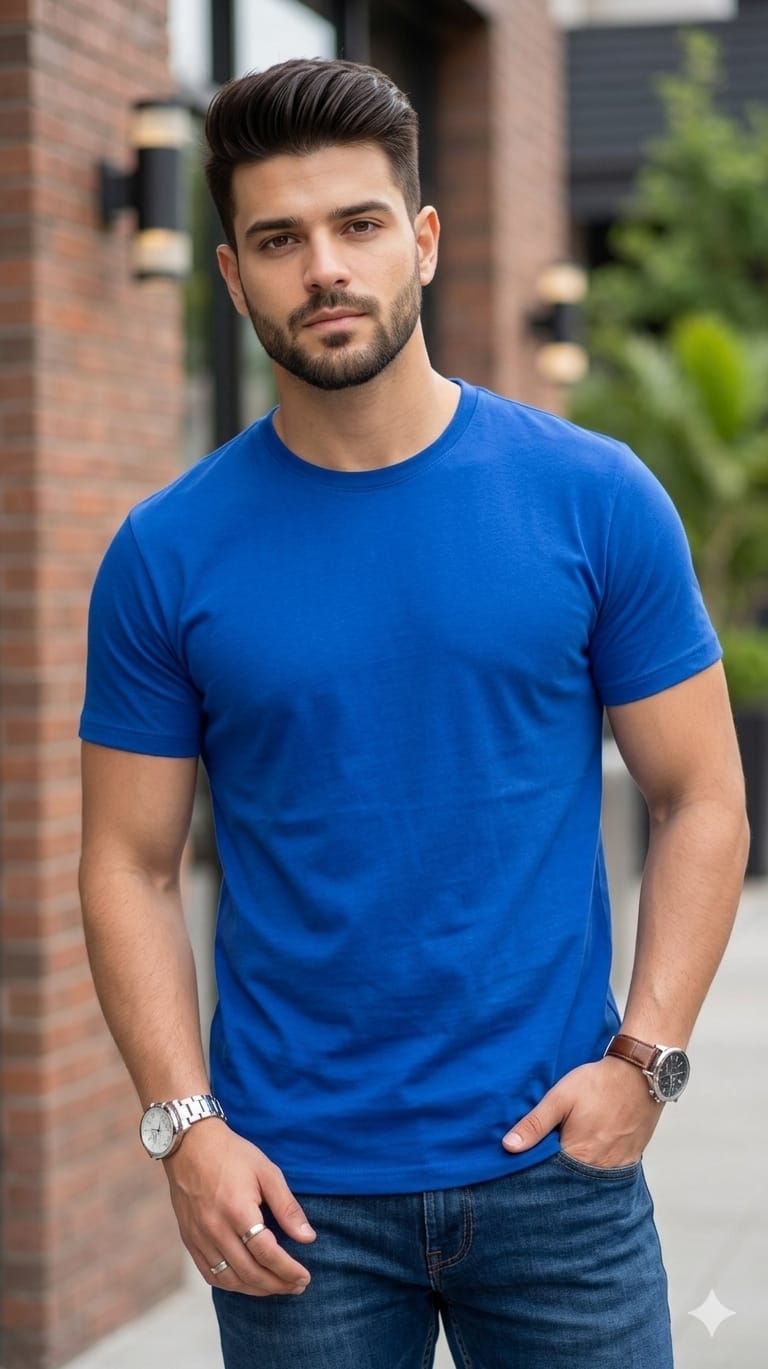 Simple Royal Blue T-Shirt Men's (R-12)