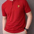 Tree Sun Logo Red Henley Polo Men's ( R-427 )