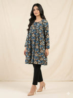 Brown White Flower Navy Top For Women