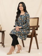 Brown White Flower Navy Top For Women