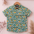 Orange Green Flower Half Sleeve Cream Casual Shirt Boys R-412