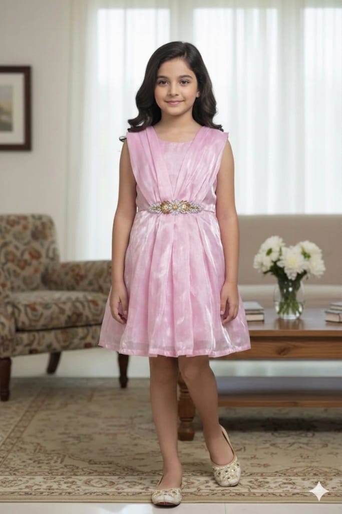 Fancy Baby Pink Frock Girls (R-466)