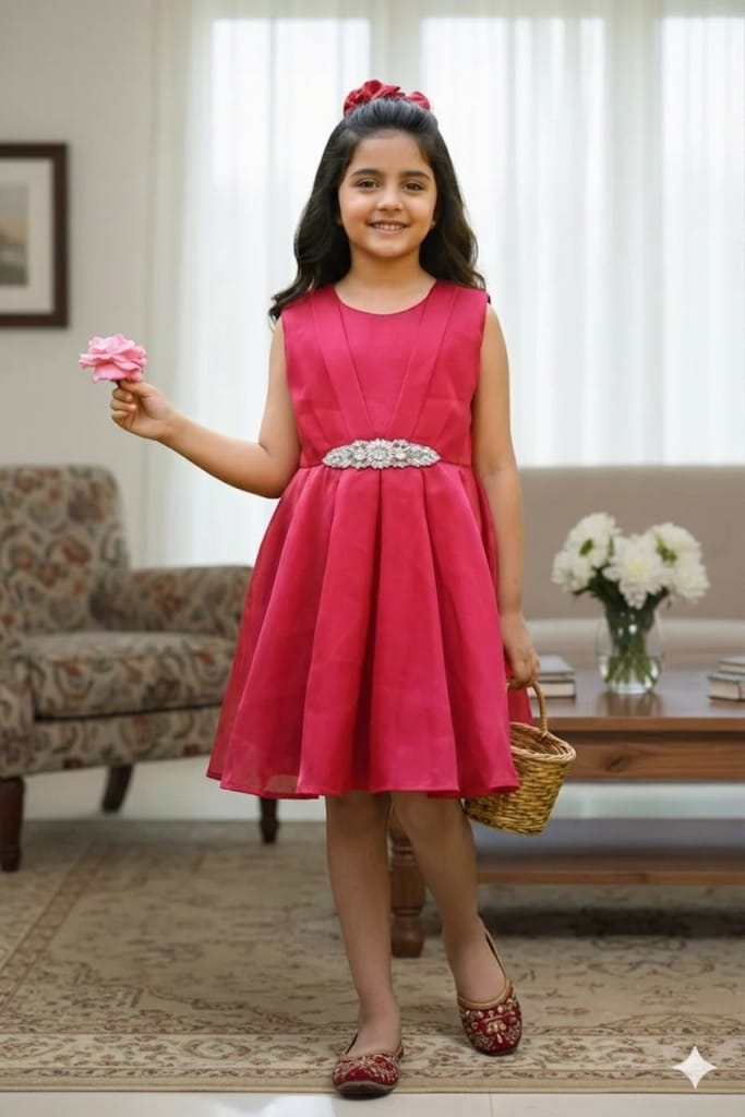 Fancy Red Sheesha Silk Frock Girls ( R-223 )