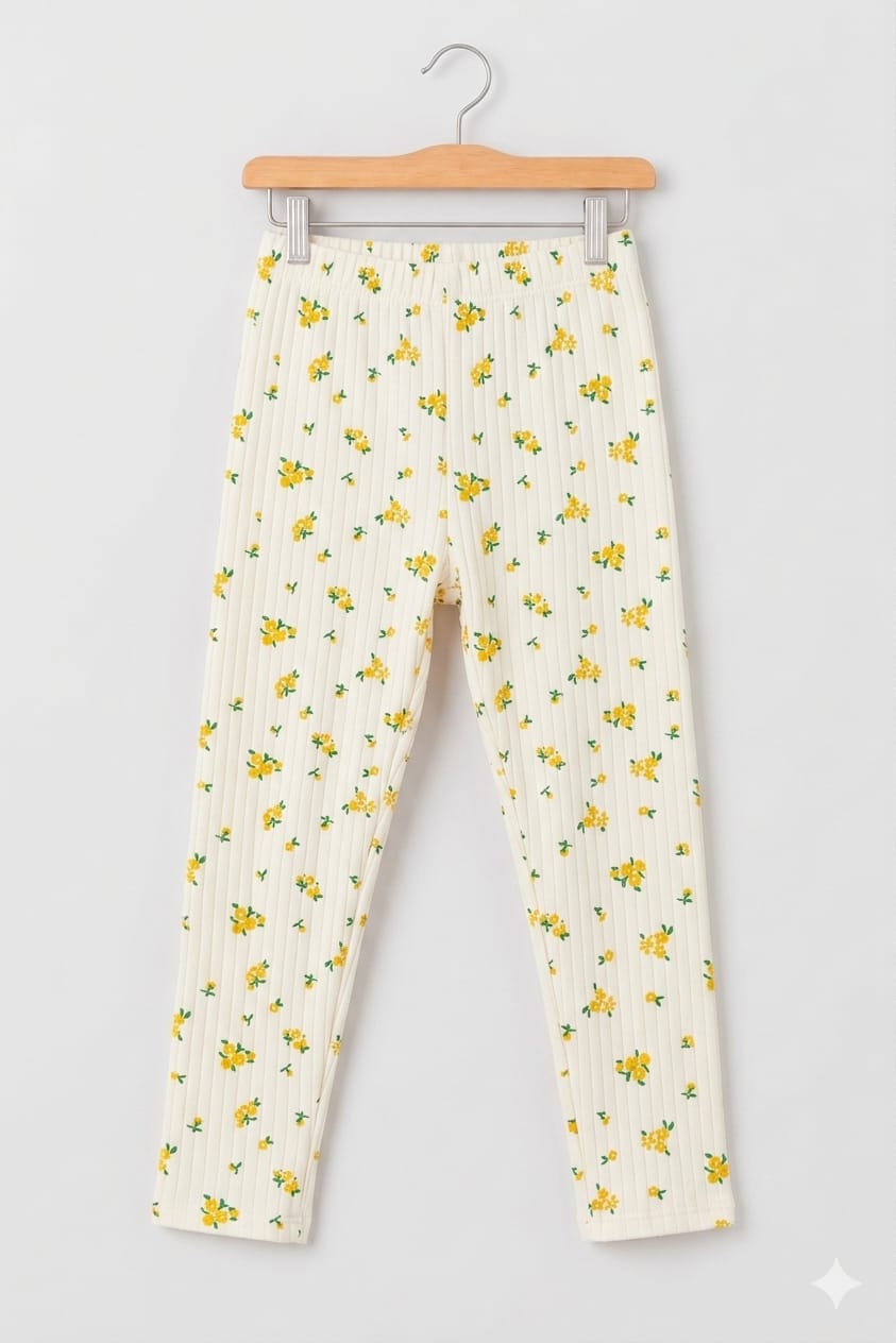 Yellow Flower Print White Tight Girls