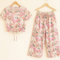 Pink Green Flower Shade Half Sleeve Cream Skate Fish Girls ( R-367 N )