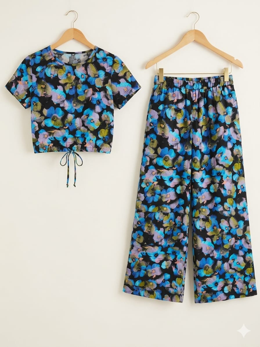 Blue Sun Flower Half Sleeve Black Skate Fish Girls ( R-394, 508 )